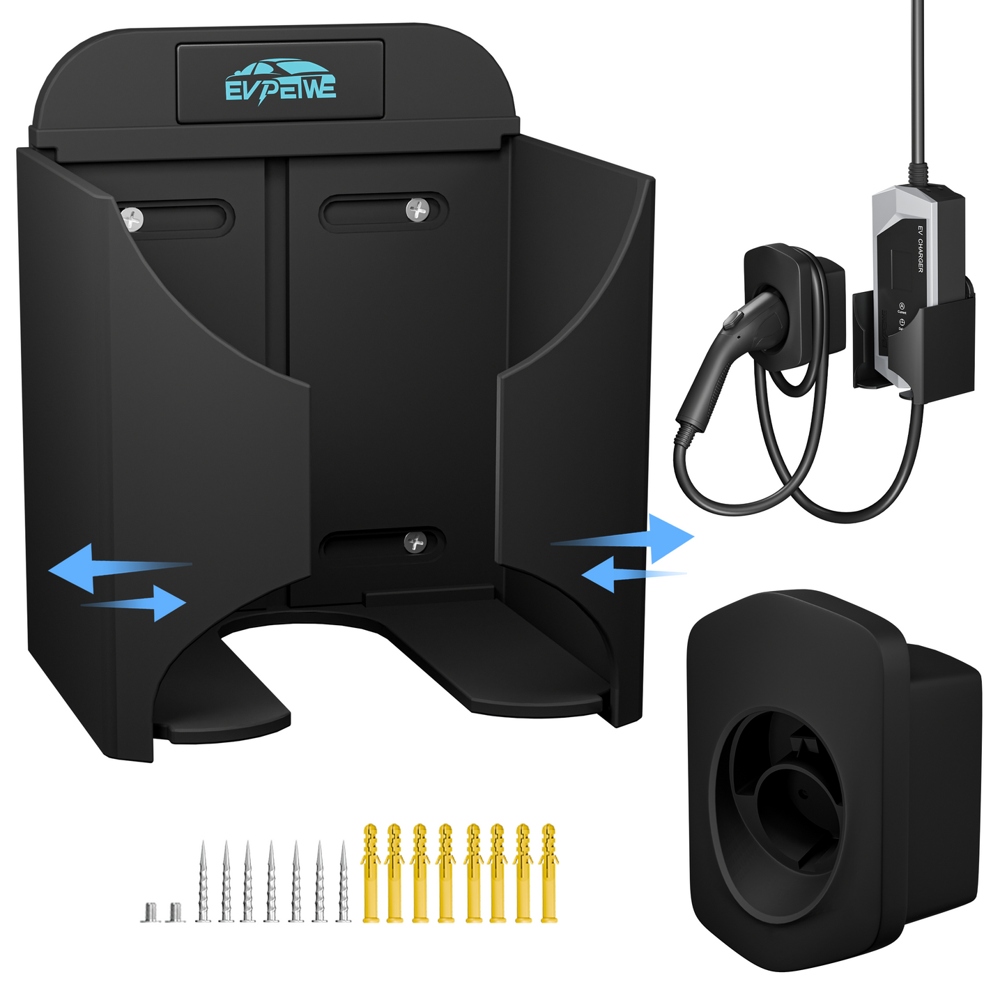 EVPEIWE Wall Mount EV Charger Holder for Type 2 or J1772 Optional