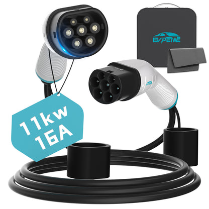 EVPEIWE Type2 to Type2 EV Charging Cable, Single/Three Phase 16A/32A(3.6/7.2/11/22KW)