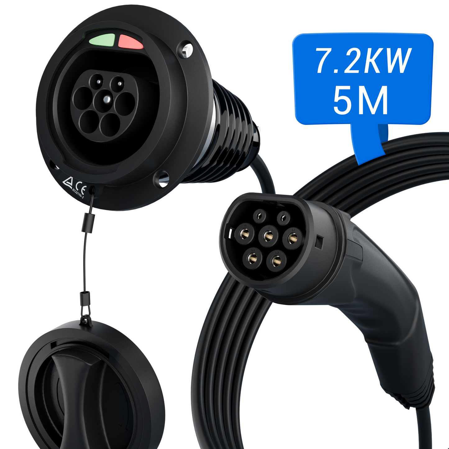 EVPEIWE Type2 Male to Female EV Extension Cable, Single/Three Phase 32A(7.2/22KW), 5M/7M Available