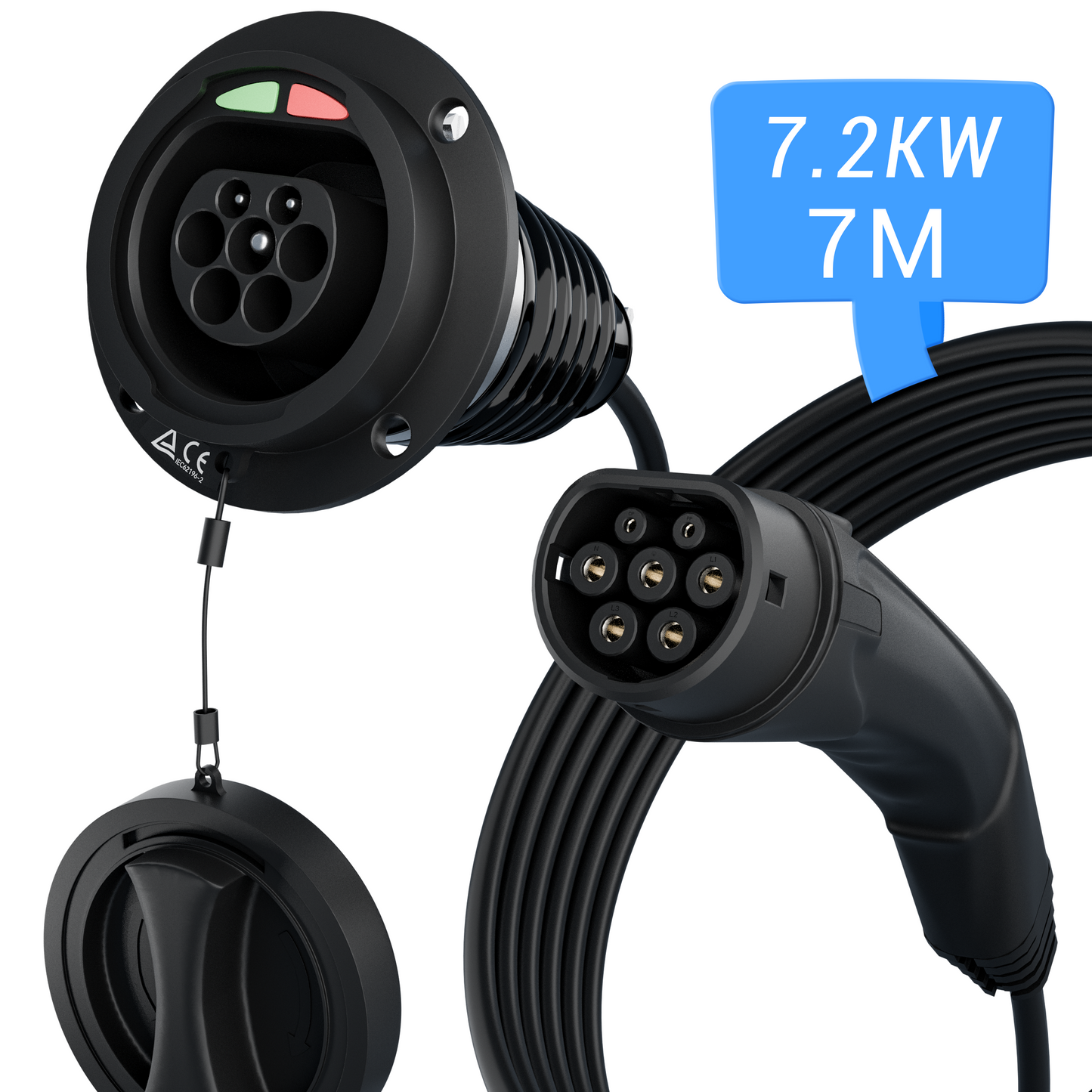 EVPEIWE Type2 Male to Female EV Extension Cable, Single/Three Phase 32A(7.2/22KW), 5M/7M Available