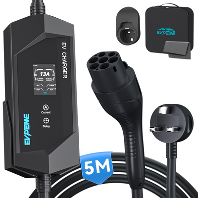 EVPEIWE GB/T Portable EV Charger, UK 3-Pin Plug 6-13A Adjustable,5M Cable,Black/Silver Optional