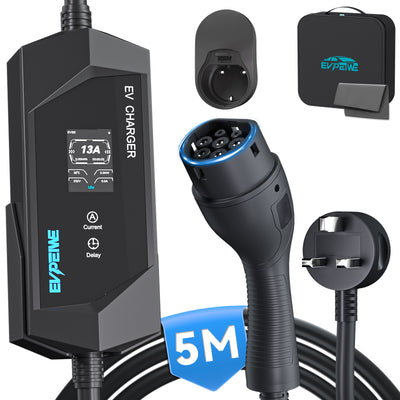 EVPEIWE 3.3kW Portable EV Charger,Type 2 (IEC 62196), 6-13A Adjustable, UK 3-Pin Plug, 5M/8M Cable