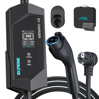EVPEIWE 16A SAE J1772 Portable EV Charger,Schuko Plug, 5M Cable