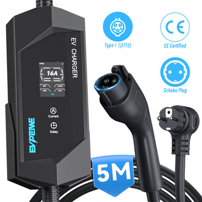 EVPEIWE 16A SAE J1772 Portable EV Charger,Schuko Plug, 5M Cable