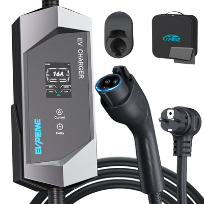 EVPEIWE 16A SAE J1772 Portable EV Charger,Schuko Plug, 5M Cable