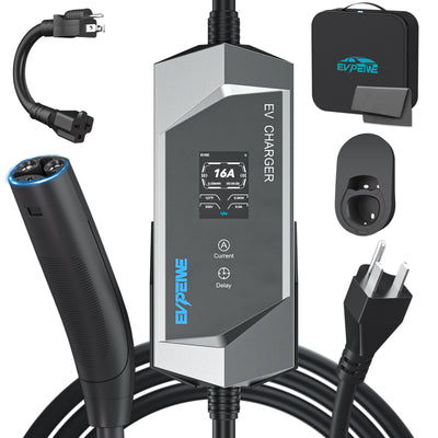 EVPEIWE NACS Portable EV Charger, NEMA Plug 6-16/32/40A Adjustable,25FT Cord,Black/Silver Optional