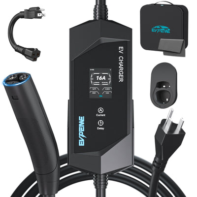 EVPEIWE NACS Portable EV Charger, NEMA Plug 6-16/32/40A Adjustable,25FT Cord,Black/Silver Optional
