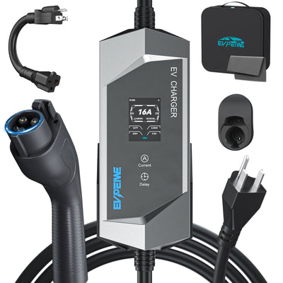 EVPEIWE 16A J1772 Portable EV Charger with NEMA 14-50/5-15 Plug, 25ft Cable, Black/Silver Optional