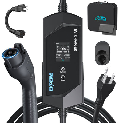 EVPEIWE 16A J1772 Portable EV Charger with NEMA 14-50/5-15 Plug, 25ft Cable, Black/Silver Optional