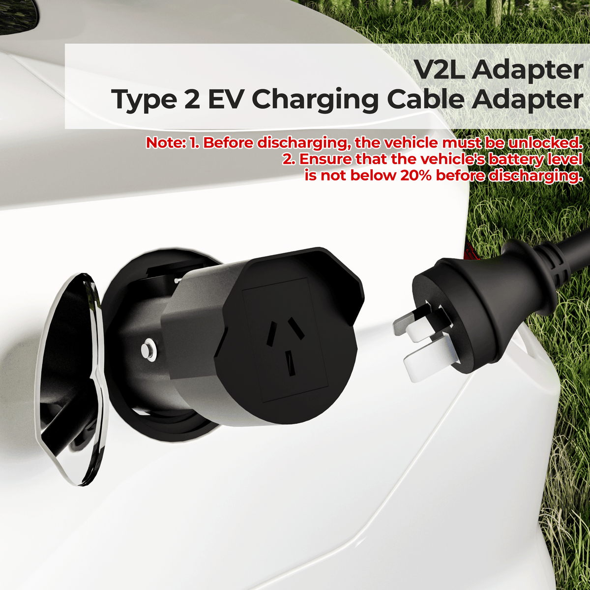 EVPEIWE Type 2 to AU 3-Pin EV Discharger Adapter | V2L for Chery Tiggo 7/8/9 PHEV, Omoda E5 & Xpeng G6/X9/G9 | 15A/220V