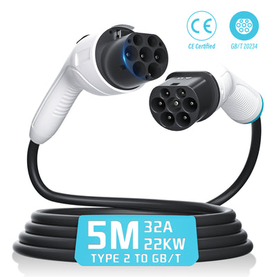 EVPEIWE Type 2 to GB/T EV Charging Cable 5M, 7kW & 22kW 32A AC Cord