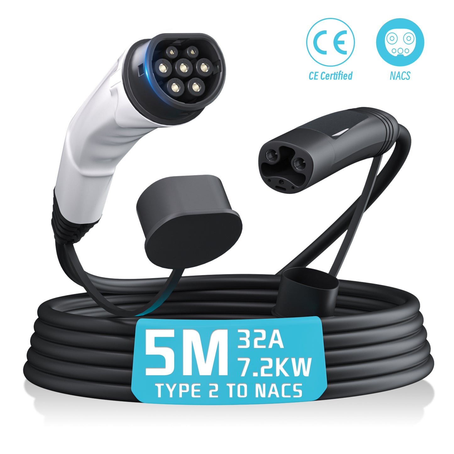 EVPEIWE Type 2 to NACS EV Charging Cable  16FT, 32A/7.2kW