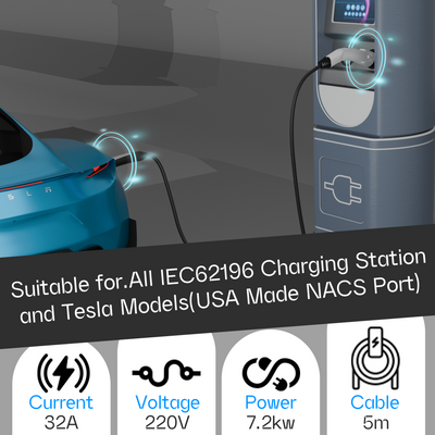EVPEIWE Type 2 to NACS EV Charger Extension Cable 16FT, 32A/7.2kW