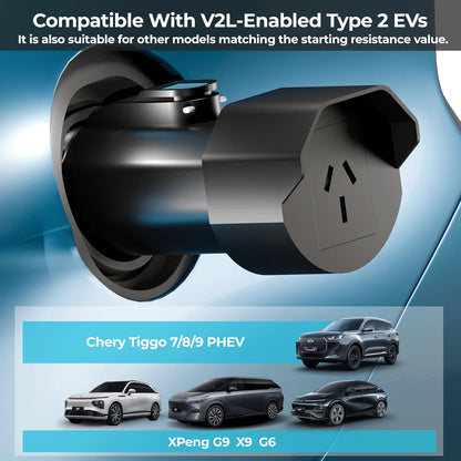 EVPEIWE Type 2 to AU 3-Pin EV Discharger Adapter | V2L for Chery Tiggo 7/8/9 PHEV, Omoda E5 & Xpeng G6/X9/G9 | 15A/220V