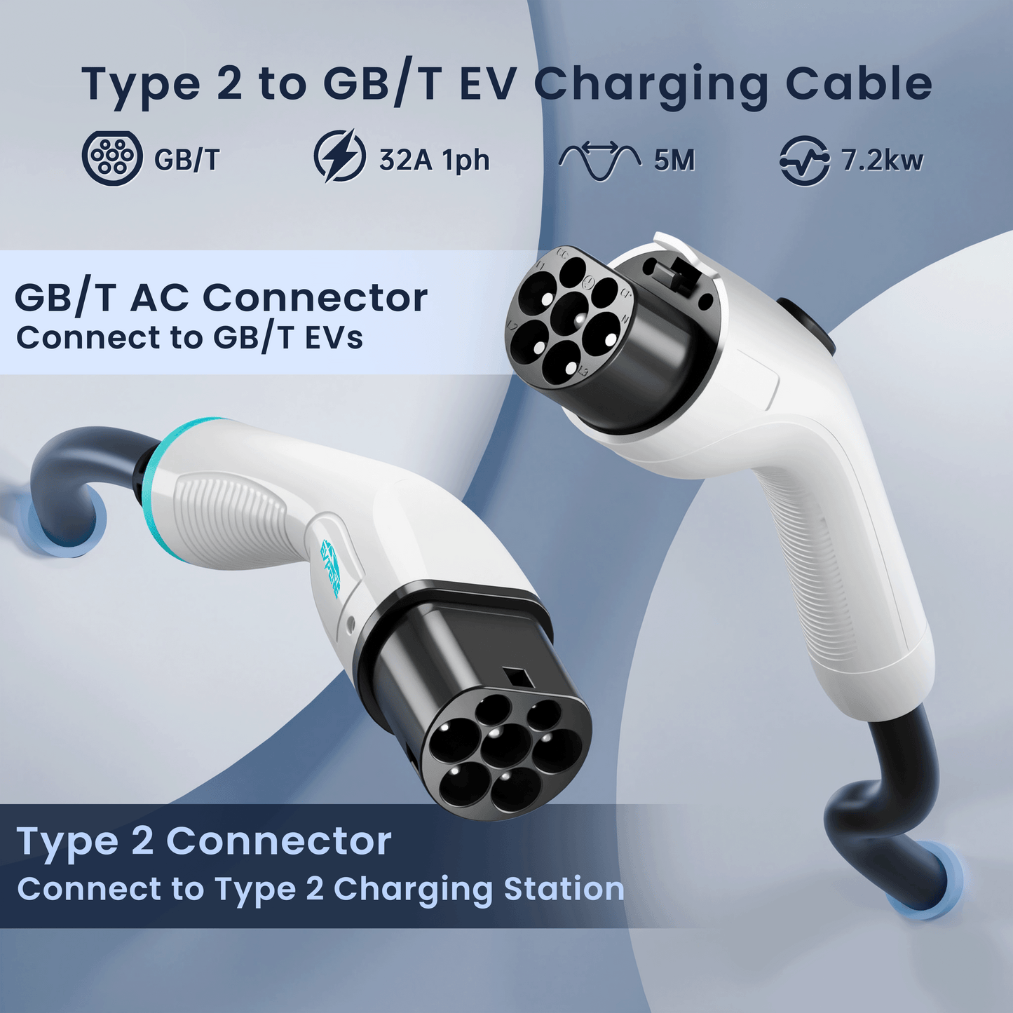 EVPEIWE Type 2 to GB/T EV Charging Cable 5M, 7kW & 22kW 32A AC Cord