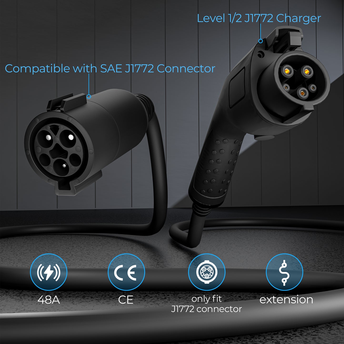EVPEIWE SAE J1772 EV Charger Extension Cable 21FT/33FT, 11kW