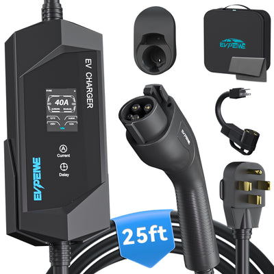EVPEIWE 40A J1772 Portable EV Charger with NEMA 14-50 Plug, 25ft Cable, Black/Silver Optional