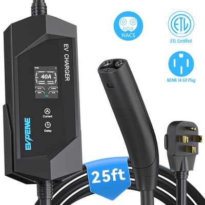 EVPEIWE 40A NACS Portable EV Charger, 25FT NEMA 14-50 for Tesla