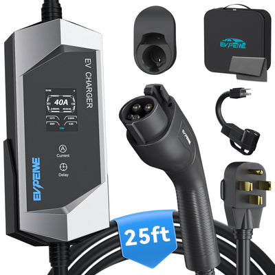 EVPEIWE 40A J1772 Portable EV Charger with NEMA 14-50 Plug, 25ft Cable, Black/Silver Optional