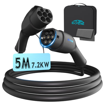 EVPEIWE Type 2 EV Charging Extension Cord,32A 7.2KW/22KW, 5/8/10M with Dual Safety & Anti-theft Lock