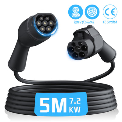 EVPEIWE Type 2 EV Charging Extension Cord,32A 7.2KW/22KW, 5/8/10M with Dual Safety & Anti-theft Lock