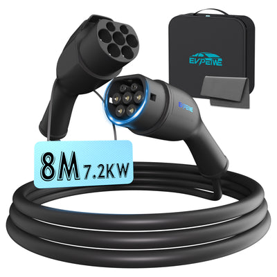 EVPEIWE Type 2 EV Charging Extension Cord,32A 7.2KW/22KW, 5/8/10M with Dual Safety & Anti-theft Lock