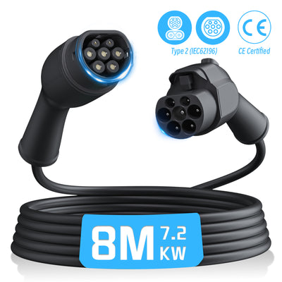 EVPEIWE Type 2 EV Charging Extension Cord,32A 7.2KW/22KW, 5/8/10M with Dual Safety & Anti-theft Lock