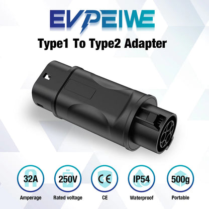 EVPEIWE Type1 to Type2 EV Adapter 32A 250V