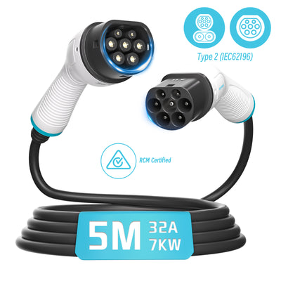 EVPEIWE Cavo di ricarica da Tipo 2 a Tipo 2 32A 7.2kW/22kW | IEC 62196 | 5/7/10M